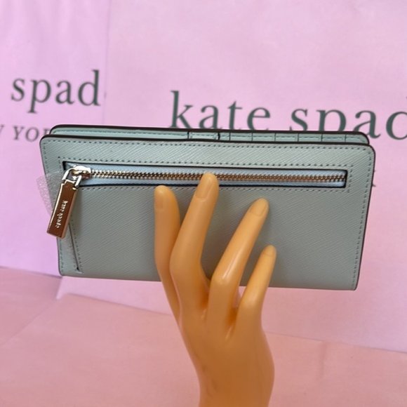 Kate Spade Staci Large Slim Bifold Wallet Crystal Blue - Picture 9 of 14